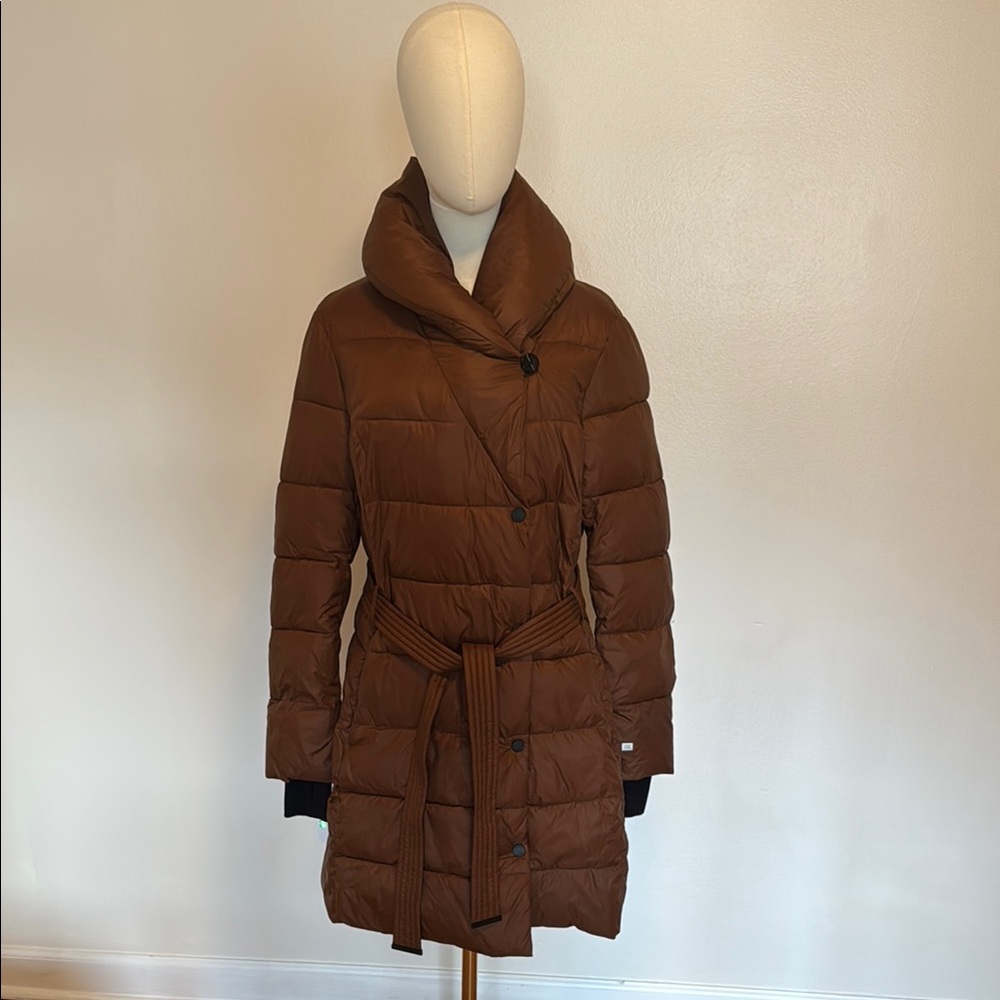 Soia & Kyo Brown Quilted Puffer Coat with Belted Waist
